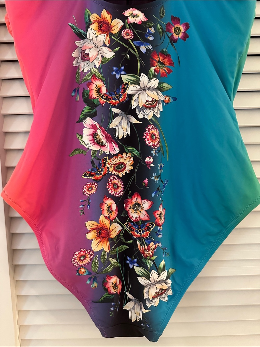 Johnny Was California XL Floral Butterfly Colorblock One Piece Swimsuit - Picture 6 of 13
